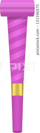 Striped purple party horn with gold accent on black. Celebration noisemaker for holidays. Fun imagery. 131396870