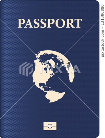 Passport document cover with globe graphic for travel, identification, and international affairs. 131396880