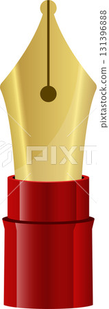 Close-up of a fountain pen tip with golden nib and red reservoir, creating a vintage writing feel. Close-up of a fountain pen tip with golden nib and red reservoir, creating a vintage writing feel. 131396888