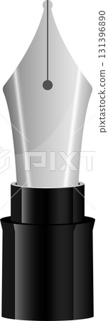Detailed close-up of a silver and black fountain pen tip, showcasing its design and craftsmanship. Detailed close-up of a silver and black fountain pen tip, showcasing its design and craftsmanship. 131396890
