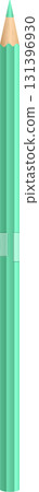 Minimalist illustration of a light green pencil with a wooden tip, vertical lines, and soft shadows 131396930