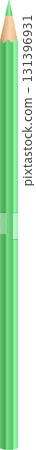 A green coloring pencil with an unsharpened wood tip stands upright in a white background. 131396931