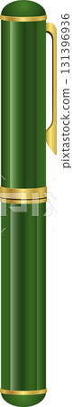 Stylized green fountain pen with golden accents, elegant design for writers and collectors. 131396936