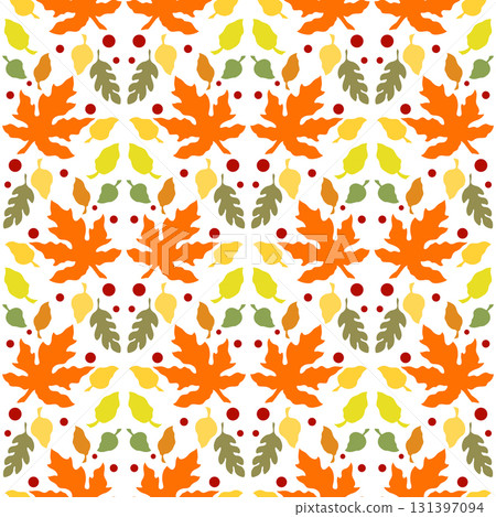 Autumn seamless pattern of orange maple leaves Floral ornament of leaves Bright autumnal fall mosaic 131397094