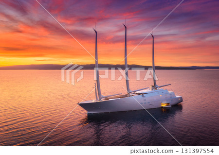 Aerial drone view of luxury sailing yacht in the Adriatic Sea 131397554