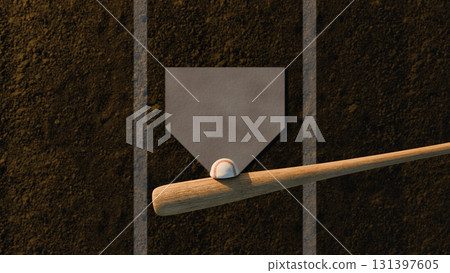 A deformed baseball at the moment of being hit with a baseball bat 131397605