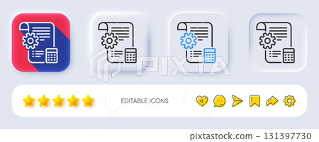 Settings blueprint line icon. Neumorphic, Flat shadow, 3d buttons. Engineering cogwheel tool sign. Cog gear symbol. Line settings blueprint icon. Social media icons. Vector 131397730