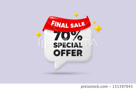 Discount chat speech bubble. Final sale flag ribbon. 70 percent discount offer tag. Sale price promo sign. Special offer symbol. 3d sparkle stars speech bubble. Vector Discount chat speech bubble. Final sale flag ribbon. 70 percent discount offer tag. Sale price promo sign. Special offer symbol. 3d sparkle stars speech bubble. Vector 131397843
