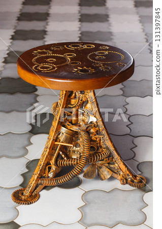A round steampunk and technopunk style barstool A round steampunk and technopunk style barstool 131397845