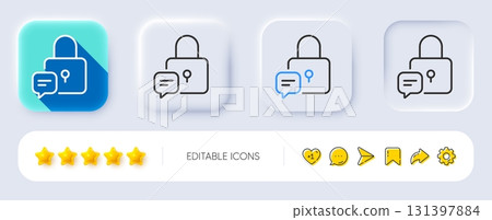 Lock line icon. Neumorphic, Flat shadow, 3d buttons. Padlock with chat bubble sign. Message protection symbol. Line lock icon. Social media icons. Vector 131397884