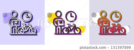 Bike courier line icon. Halftone dotted pattern. Gradient icon with grain shadow. Delivery bicycle sign. Fast city transport symbol. Line bike courier icon. Various designs. Vector 131397899