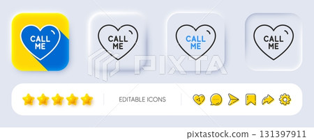 Call me line icon. Neumorphic, Flat shadow, 3d buttons. Sweet heart sign. Valentine day love symbol. Line call me icon. Social media icons. Vector 131397911
