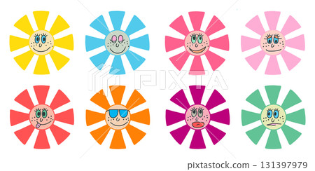 Groovy Freckled Daisies with Bold Petals and Funny Faces 131397979