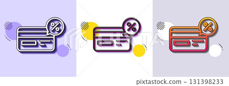 Credit card line icon. Halftone dotted pattern. Gradient icon with grain shadow. Banking Payment card with Discount sign. Cashback service symbol. Line cashback icon. Various designs. Vector 131398233