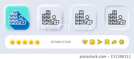 Inventory line icon. Neumorphic, Flat shadow, 3d buttons. Warehouse manager sign. Wholesale operator symbol. Line inventory icon. Social media icons. Vector Inventory line icon. Neumorphic, Flat shadow, 3d buttons. Warehouse manager sign. Wholesale operator symbol. Line inventory icon. Social media icons. Vector 131398311