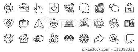 Search, Artificial intelligence and Loyalty points line icons pack. Share, Message, Paper plane icons. Heart, Confirmed, Handbag size web icon. Vector 131398331