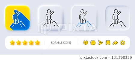 Leadership line icon. Neumorphic, Flat shadow, 3d buttons. Person raised his hand sign. Business skill symbol. Line leadership icon. Social media icons. Vector 131398339
