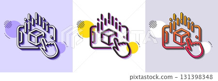 Augmented reality phone line icon. Halftone dotted pattern. Gradient icon with grain shadow. VR simulation sign. 3d cube symbol. Line augmented reality icon. Various designs. Vector 131398348
