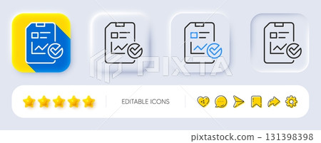 Report document line icon. Neumorphic, Flat shadow, 3d buttons. Analysis Chart or Sales growth report sign. Statistics data or Checklist symbol. Line report checklist icon. Social media icons. Vector 131398398