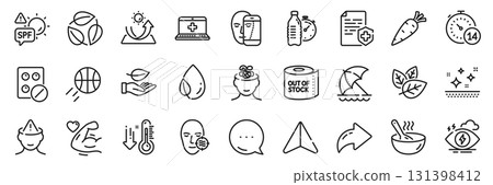 Strong arm, Stress and Mental health line icons pack. Share, Message, Paper plane icons. Medical tablet, Beach umbrella, Spf protection web icon. Vector Strong arm, Stress and Mental health line icons pack. Share, Message, Paper plane icons. Medical tablet, Beach umbrella, Spf protection web icon. Vector 131398412