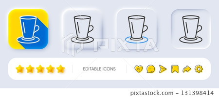 Cup of Tea line icon. Neumorphic, Flat shadow, 3d buttons. Fresh beverage sign. Latte or Coffee symbol. Line teacup icon. Social media icons. Vector Cup of Tea line icon. Neumorphic, Flat shadow, 3d buttons. Fresh beverage sign. Latte or Coffee symbol. Line teacup icon. Social media icons. Vector 131398414