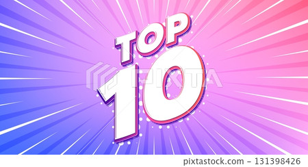 Top 10 sun rays gradient banner. Light burst background. Top 10 symbol. Best ranking award sign. Top rank promotion. Gradient sun rays. Sunburst light. Vector 131398426
