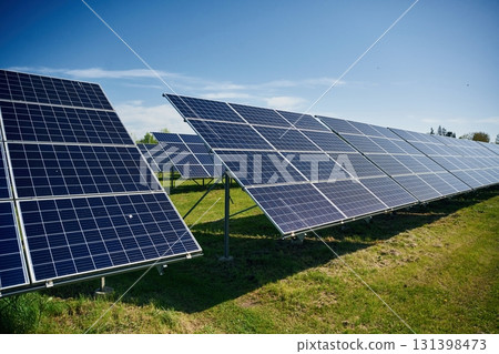 Photovoltaic solar panels outdoors under sunlight Photovoltaic solar panels outdoors under sunlight 131398473