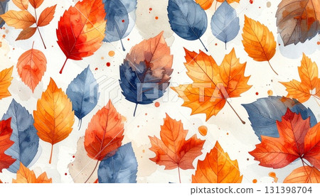 Watercolor autumn leaf seamless pattern 3 131398704