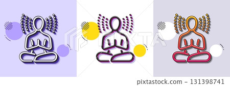 Yoga line icon. Halftone dotted pattern. Gradient icon with grain shadow. Meditation pose sign. Relax body and mind symbol. Line yoga icon. Various designs. Vector 131398741