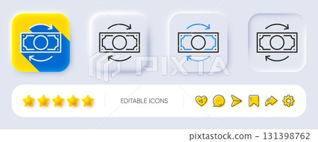 Change money line icon. Neumorphic, Flat shadow, 3d buttons. Currency exchange sign. Transfer payment symbol. Line change money icon. Social media icons. Vector 131398762