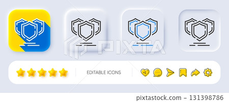 Shields line icon. Neumorphic, Flat shadow, 3d buttons. Privacy secure sign. Safe defense symbol. Line shields icon. Social media icons. Vector Shields line icon. Neumorphic, Flat shadow, 3d buttons. Privacy secure sign. Safe defense symbol. Line shields icon. Social media icons. Vector 131398786