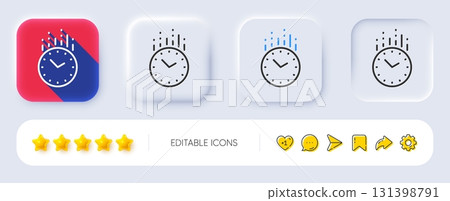 Time management line icon. Neumorphic, Flat shadow, 3d buttons. Clock sign. Watch symbol. Line time icon. Social media icons. Vector 131398791