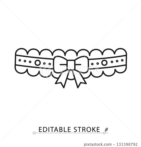 A wedding garter icon in a minimalist line style with editable stroke. Bride accessory, marriage tradition, bridal lingerie, sexy leg band, bachelorette party clothing, romance symbol. A wedding garter icon in a minimalist line style with editable stroke. Bride accessory, marriage tradition, bridal lingerie, sexy leg band, bachelorette party clothing, romance symbol. 131398792