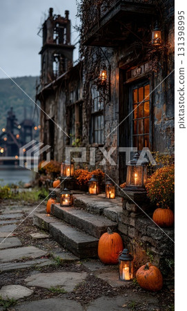 Spooky autumn night at a rustic spot 131398995