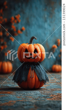Pumpkin figure with a cape for Halloween 131399024