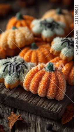 Pumpkin shaped candies for Halloween Pumpkin shaped candies for Halloween 131399083