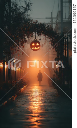 Mysterious Halloween night with spooky lanterns 131399167