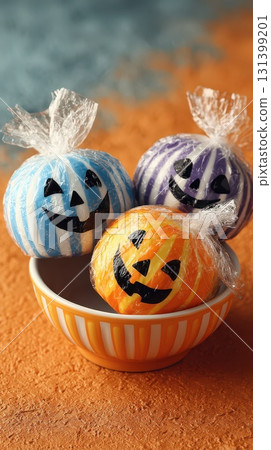 Colorful Halloween candy in a bowl 131399201