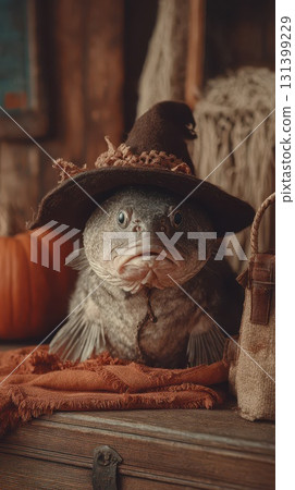 Fish wearing a witch hat for Halloween celebration Fish wearing a witch hat for Halloween celebration 131399229