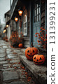 Pumpkin display on a charming autumn street 131399231