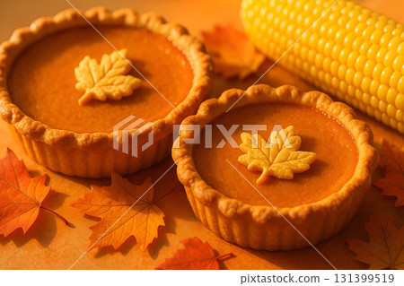 Autumn Pumpkin Pies for Seasonal Dessert and Culinary Design 131399519