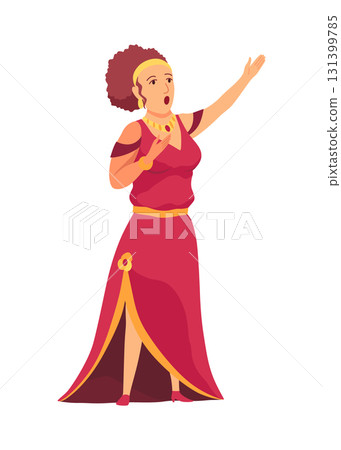 Opera singer woman in a red dress singing 131399785