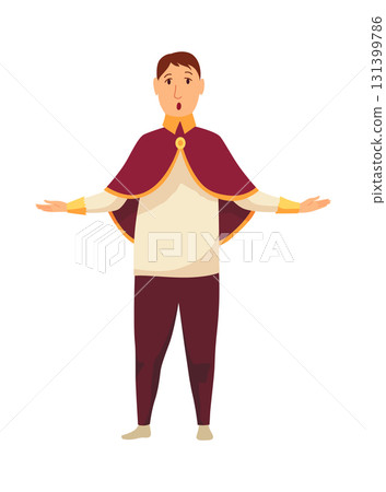 Opera singer wearing a cape sings with joy 131399786