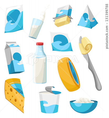 Collection of Dairy Products, including Milk in Glass, Cheese, Butter, and much more 131399788