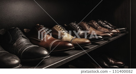 Men's leather dress shoes collection on shelf 131400082