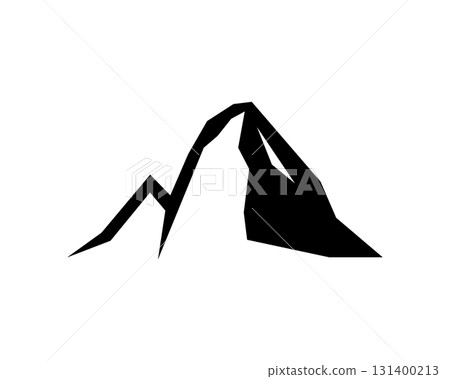 Black mountain peak silhouette. Abstract jagged contour icon for minimalist nature, outdoor, hiking, climbing and adventure concepts Black mountain peak silhouette. Abstract jagged contour icon for minimalist nature, outdoor, hiking, climbing and adventure concepts 131400213