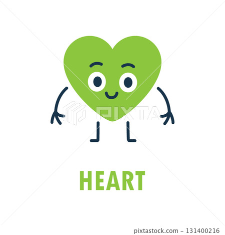 Cartoon heart with smiling face, arms and legs. Fun vector character for kids learning shapes, posters, games and school 131400216