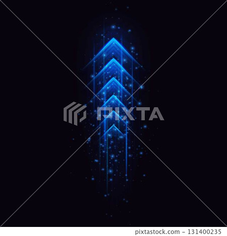 Speed rush arrows blue neon glow, light speed dynamic arrow on dark background, sci-fi design with acceleration effect 131400235