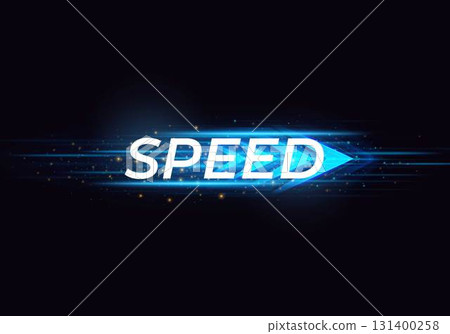 Speed rush arrows blue neon glowing, Speed text on light dynamic arrow on dark, energy flow with acceleration effect Speed rush arrows blue neon glowing, Speed text on light dynamic arrow on dark, energy flow with acceleration effect 131400258