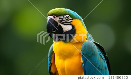 Colorful parrot showcasing vibrant feathers in a lush tropical setting during daylight 131400330